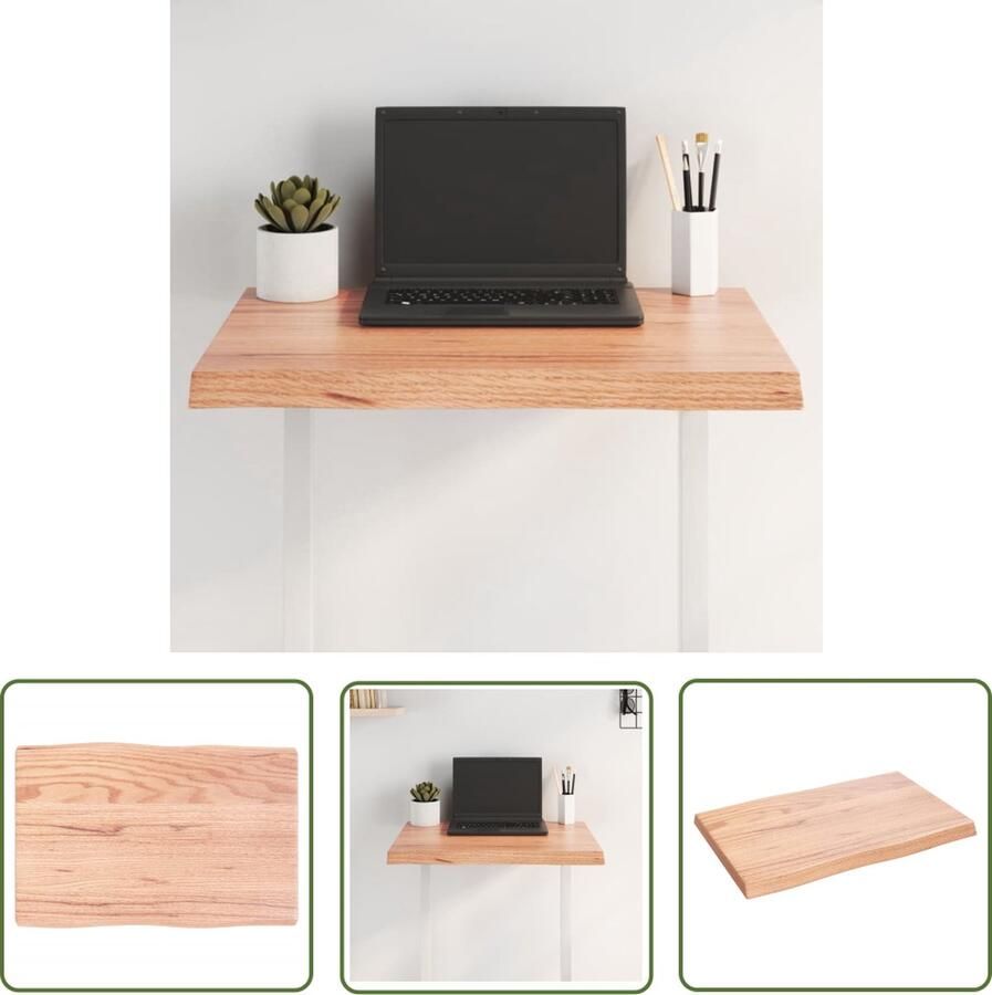 The Living Store Tafelblad natuurlijke rand 60x40x(2-4) cm eikenhout lichtbruin Tafelblad Eikenhout Massief Eiken Bruin Tafelblad Vintage Tafelblad - Foto 2