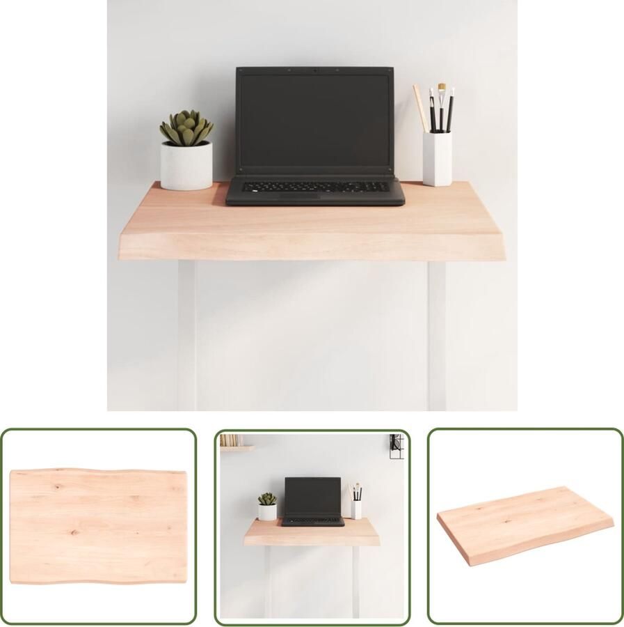 The Living Store Vervangend Tafelblad Massief Eikenhout 60x40x4 cm Onbehandeld Tafelblad Eikenhout Massief Eiken Tweedehands Tafel Vintage Tafel - Foto 2