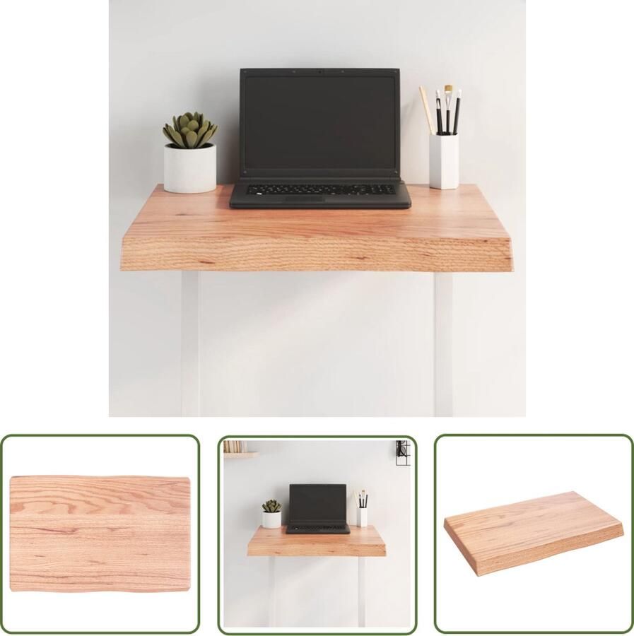 The Living Store Tafelblad natuurlijke rand 60x40x(2-6) cm eikenhout lichtbruin Tafelblad Eikenhout Tafel Accessoires Vintage Tafel Landelijke Stijl - Foto 2
