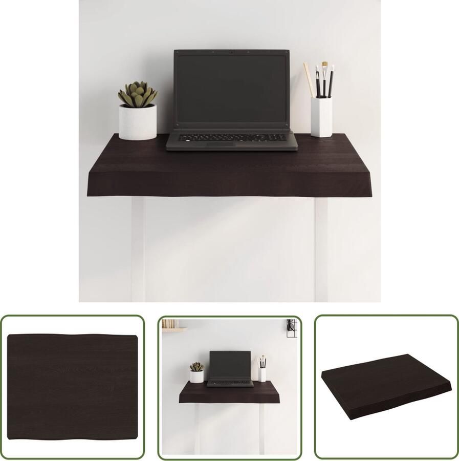 The Living Store Tafelblad natuurlijke rand 60x50x(2-6) cm eikenhout donkerbruin Tafelblad Eikenhout Massief Eikenhout Bruin Tafelblad Vintage Tafelblad - Foto 2