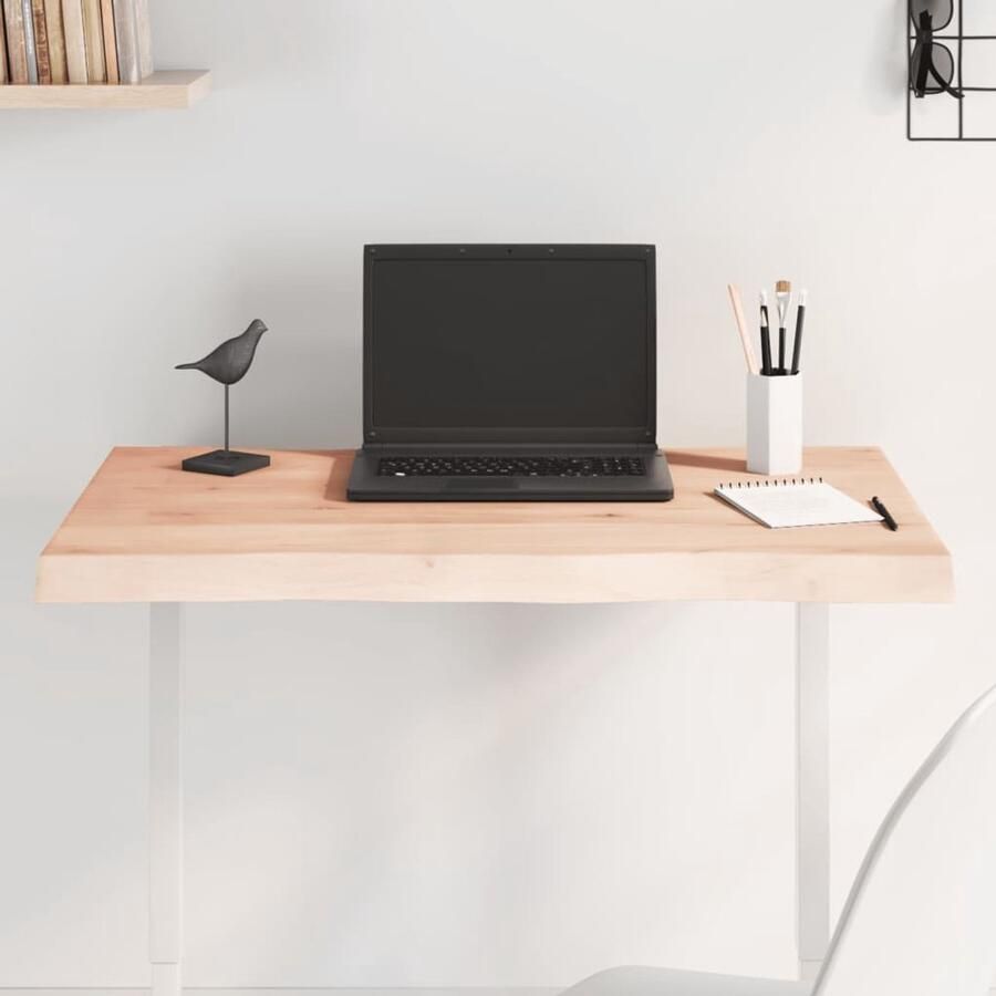 The Living Store Tafelblad natuurlijke rand 80x60x(2-4) cm massief eikenhout Tafelblad Eikenhout Massief Eikenhout Tafeltje Eetkamertafel - Foto 2