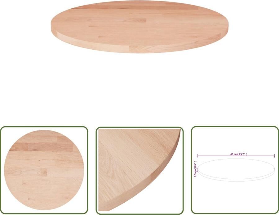 The Living Store Tafelblad rond Ø40x1 5 cm onbehandeld massief eikenhout Tafelblad Eikenhout Massief Hout Vintage Tafel Rustic Design