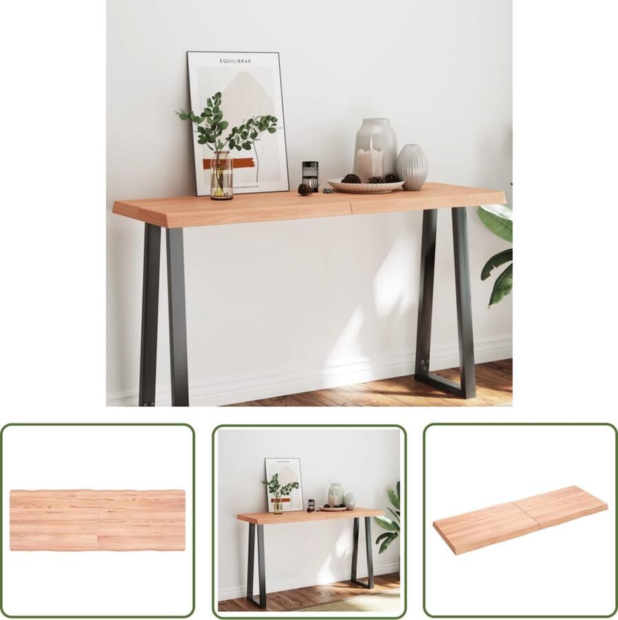 The Living Store Houten Tafelblad Vervangend Blad 140 x 50 x 6 cm Massief Eikenhout Houten Tafelblad Eikenhoute Tafelblad Vervangen Salontafel Eetkamertafel - Foto 2