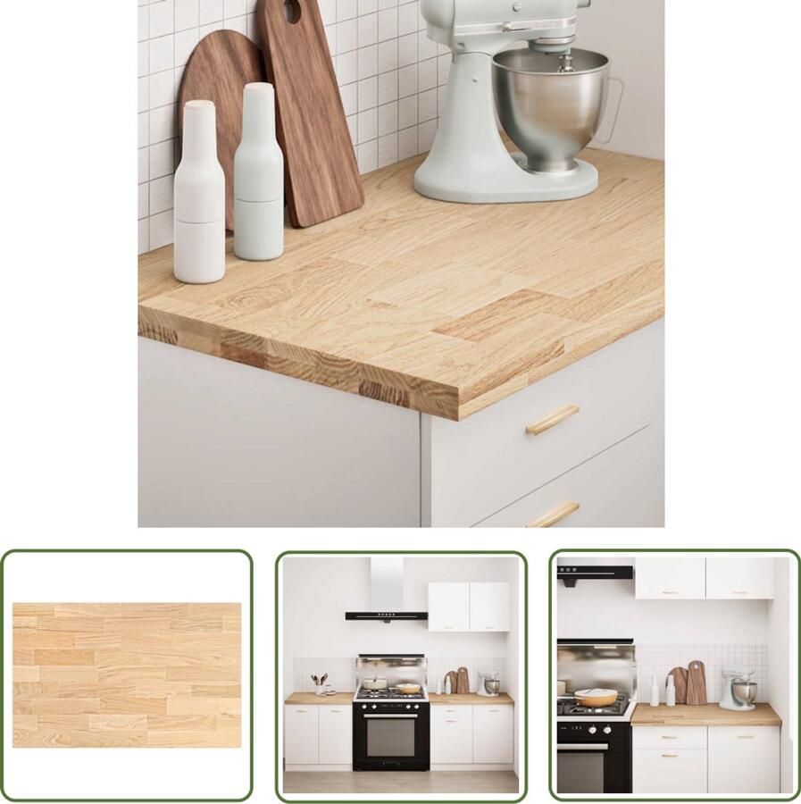 The Living Store Keuken werkblad rechthoekig 100x63 5x4 cm massief eikenhout Keuken Blad Eikenhouten Blad Houten Werkblad Keukentafelblad Kookeiland Blad