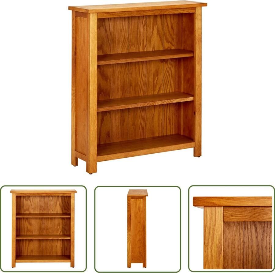 The Living Store Boekenkast met 3 schappen 70x22 5x82 cm massief eikenhout Boekenkast Eikenhouten Boekenkast Boekenplank Bibliotheek Woonaccessoires - Foto 2