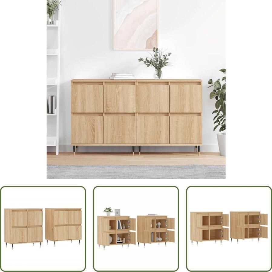 VidaXL Eikenhouten Dressoir Dressoirs 2 st bewerkt hout sonoma eikenkleurig Salontafel Tv Tafel Opslagoplossing