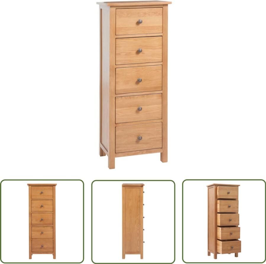 VidaXL Eikenhouten Kast Ladekast hoog 45x32x110 cm massief eikenhout Hoogslaande Kast Opbergkast Salontafel