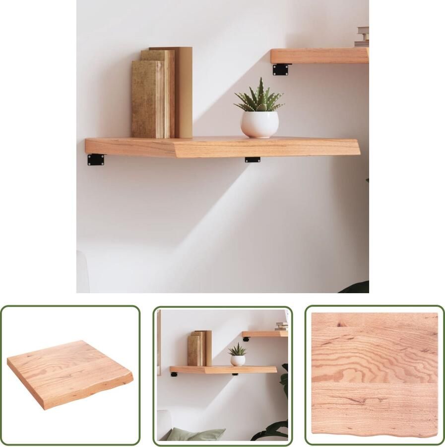 The Living Store Wandschap 60x60x(2-6) cm behandeld massief eikenhout lichtbruin Wandplank Eikenhouten Plank Vintage Wanddecoratie Rustic Wandplanken Opbergplank
