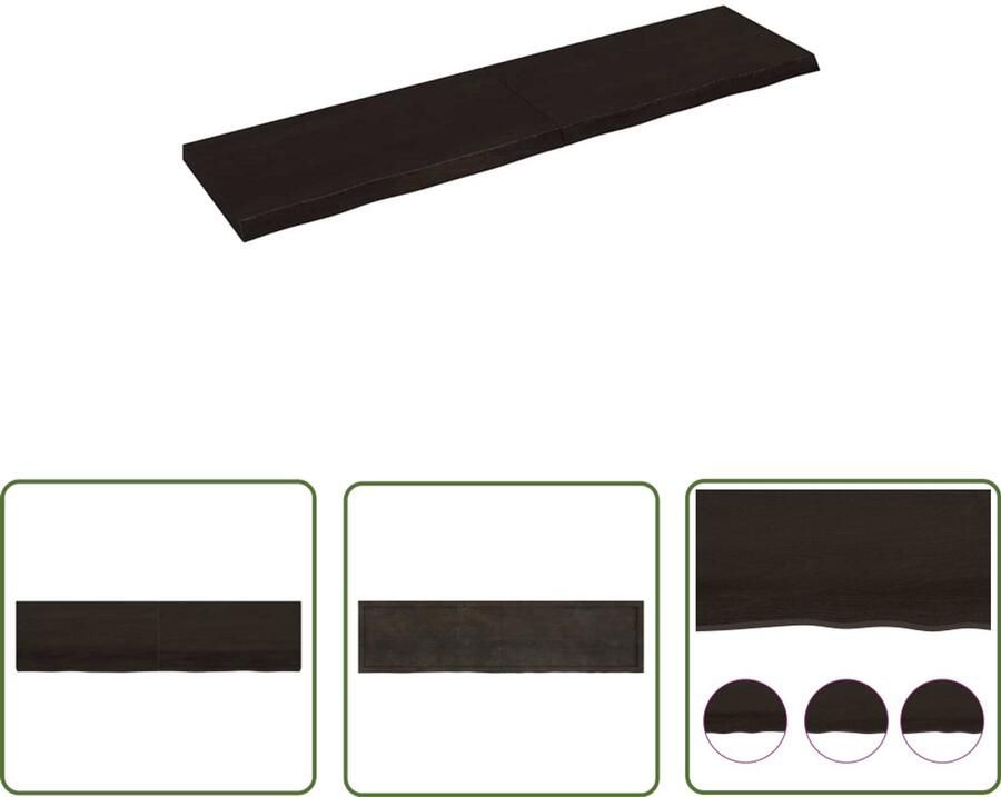 The Living Store Wandschap behandeld massief eikenhout donkerbruin Wandplank Eikenhout Plank Vintage Wandplank Ruime Wandplank Muurplank - Foto 2