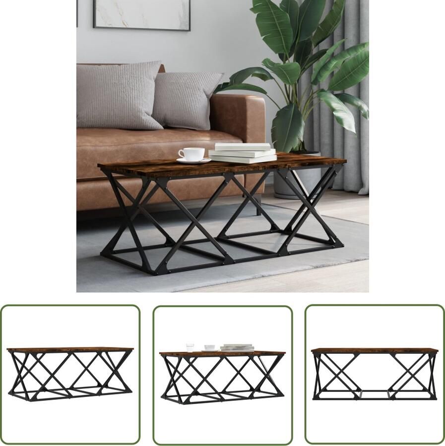 The Living Store Salontafel Gerookt Eiken 100 x 49 x 40 cm Stabiel tafelblad Stevig frame Salontafel Eikenhouten Salontafel Houten Salontafel Bruine Salontafel Design Salontafel