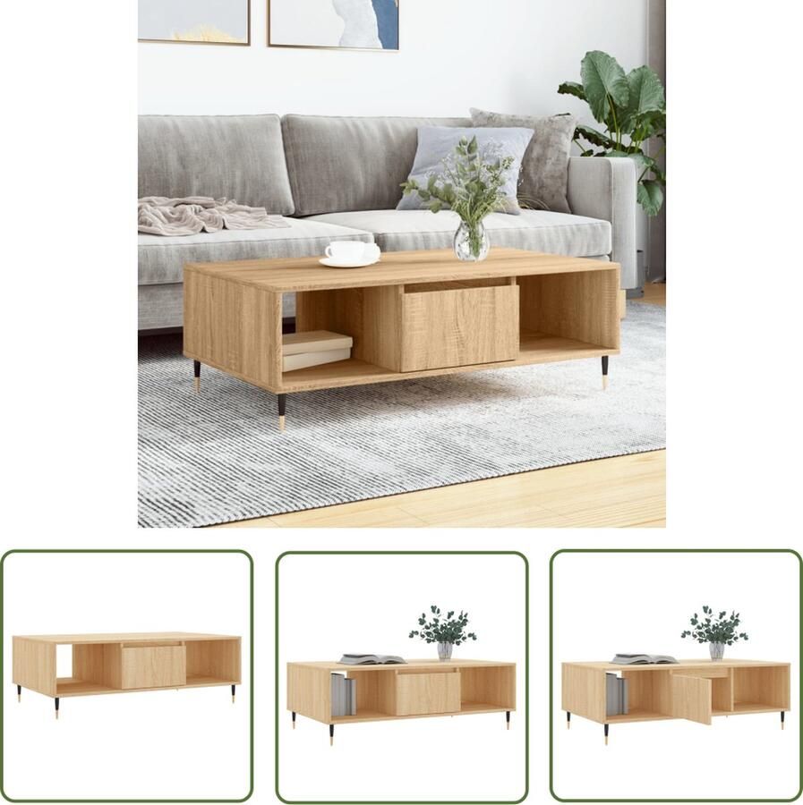 The Living Store Salontafel 104x60x35 cm bewerkt hout sonoma eikenkleurig Salontafel Eikenhouten Salontafel Houten Salontafel Tv Tafellaar Salontafeltje