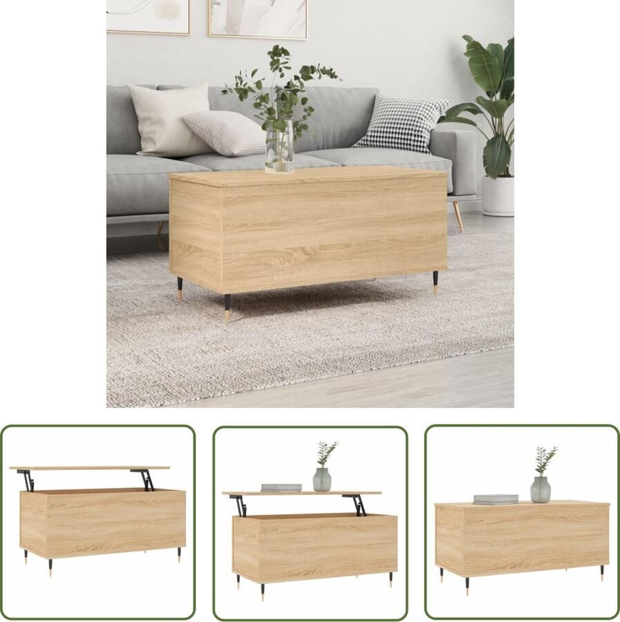 The Living Store Salontafel Sonoma Eiken Bewerkt Hout en Metaal 90 x 44.5 x 45 cm Salontafel Eikenhouten Salontafel Houten Salontafel Multifunctionele Salontafel Opklapbare Salontafel