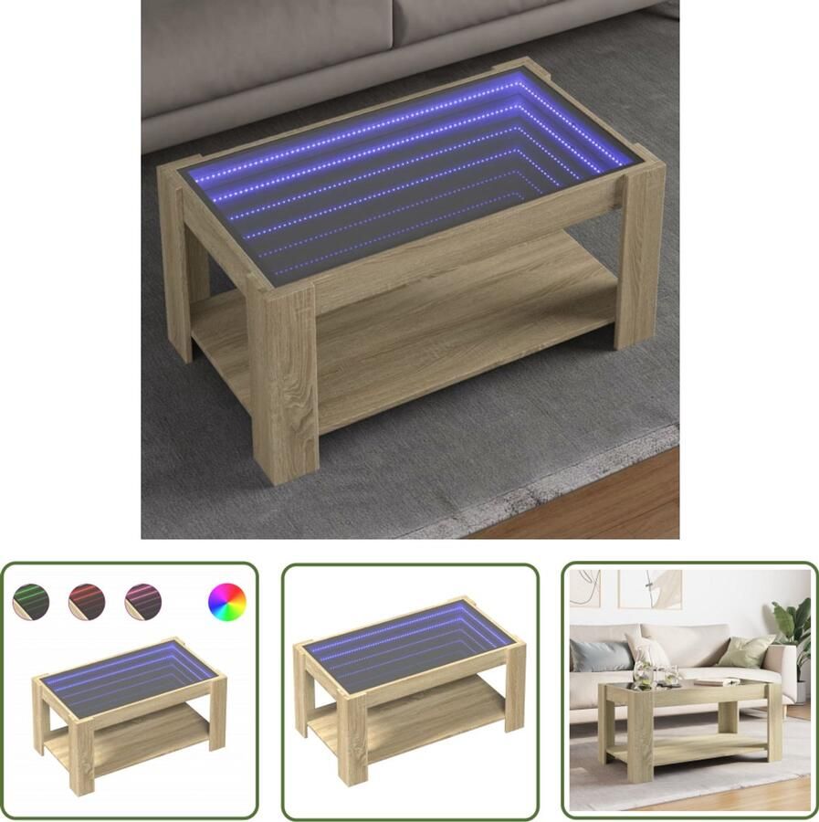 VidaXL Salontafel met LED 93x53x45 cm bewerkt hout sonoma eikenkleurig Salontafel Eikenhouten Salontafel Led Salontafel Tv Tafellaar Living Room Furniture