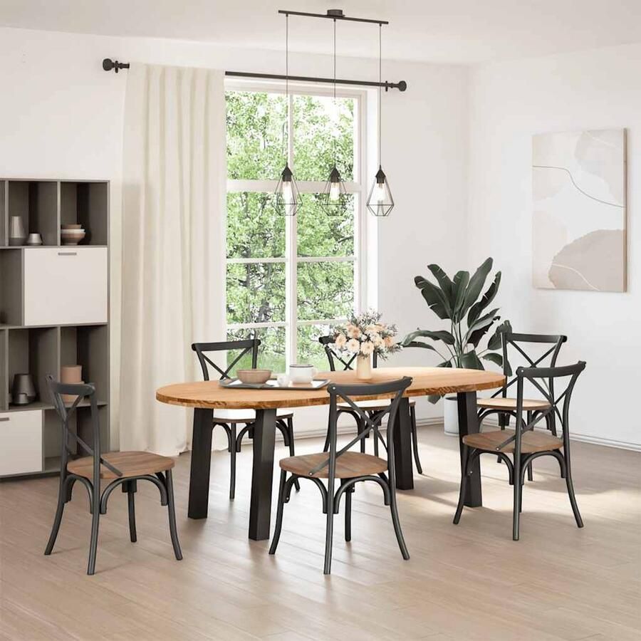 VidaXL Eettafel Ovaal Massief Eikenhout 220 cm Eettafel Eettafels Eetkamertafel Keukentafel