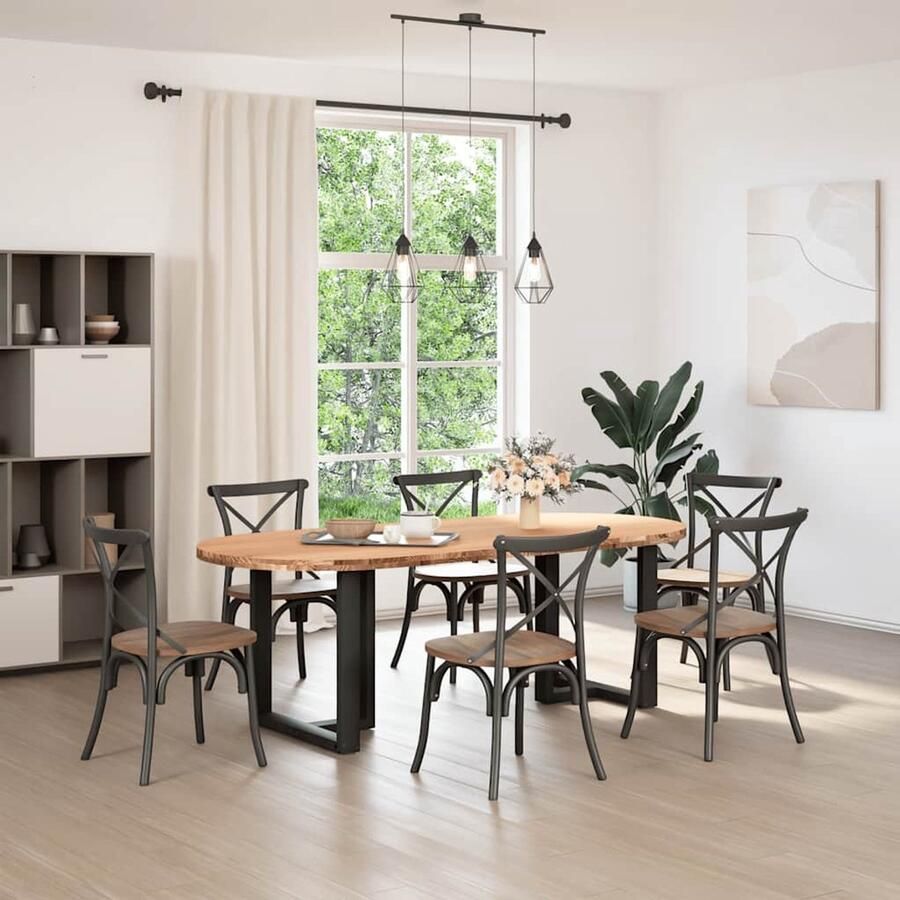 The Living Store Eettafel 220x100x74 cm ovaal massief eikenhout lichtbruin Tafel Met Poten Eetkamer Tafel Houten Tafel Eikenhouten Tafel Grote Tafel