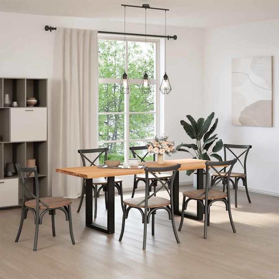 VidaXL Eikenhouten Tafel Eetkamertafel Eettafel met natuurlijke rand 220x80x74 cm massief eikenhout Massief Eikenhout Rechte Eettafel Grote Eettafel