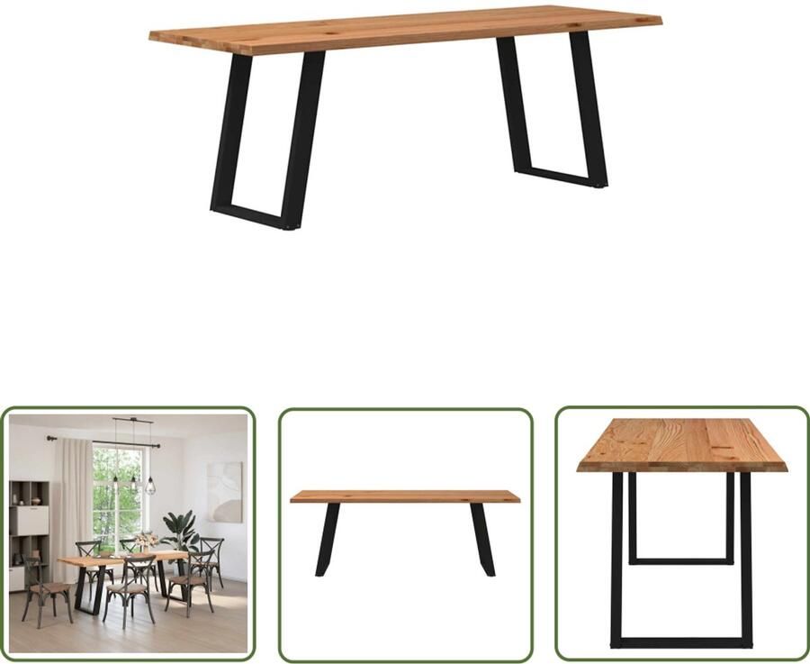 VidaXL Eikenhouten Tafel Eetkamertafel Eettafel met natuurlijke rand 220x80x74 cm massief eikenhout Salontafel Grote Eettafel Ronde Eettafel