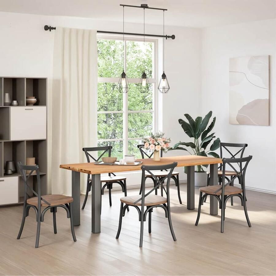 VidaXL Eikenhouten Tafel Eetkamertafel Eettafel met natuurlijke rand 220x80x74 cm massief eikenhout Rechte Eettafel Grote Eettafel Massieve Eettafel