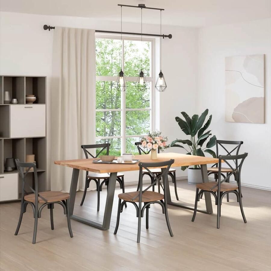 VidaXL Eikenhouten Tafel Eetkamertafel Eettafel met natuurlijke rand massief eikenhout rechthoekig Rechte Eettafel Grote Eettafel Salontafel