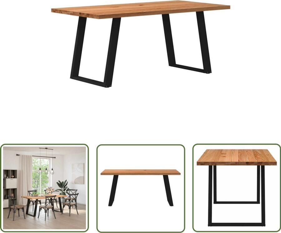 The Living Store Eettafel rechthoekig 180x90x74 cm massief eikenhout lichtbruin Eetkamertafel Houten Tafel Oak Wood Tafel Salontafel Grote Eetkamertafel - Foto 3