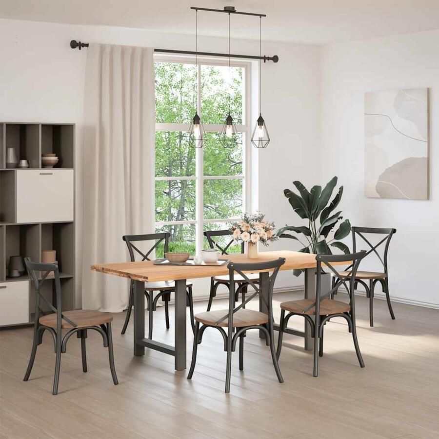 The Living Store Eettafel rechthoekig 200x90x74 cm massief eikenhout lichtbruin Eetkamertafel Eikenhouten Tafel Grote Tafel Stalen Tafelpoten Massief Eikenhout - Foto 2