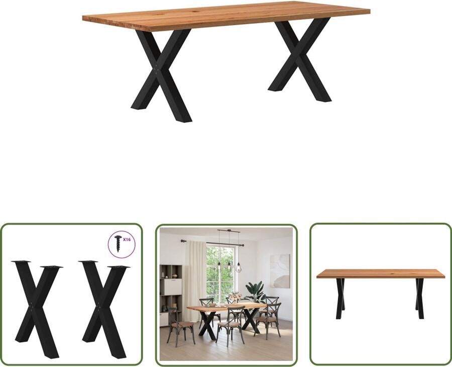 The Living Store Eettafel rechthoekig 220x100x74 cm massief eikenhout lichtbruin Eetkamertafel Eikenhouten Tafel Grote Tafel Solide Tafel Design Tafel - Foto 2