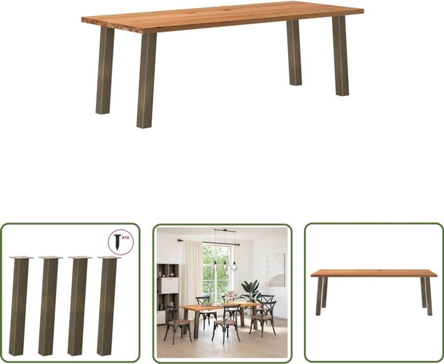 The Living Store Eettafel rechthoekig 220x90x74 cm massief eikenhout lichtbruin Eetkamertafel Houten Tafel Oak Wood Tafel Salontafel Grote Tafel