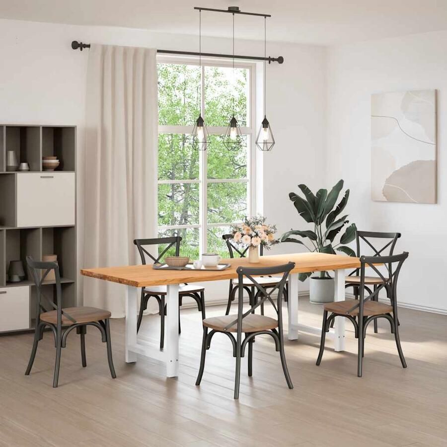 VidaXL Eikenhouten Tafel Eetkamertafel Eettafel rechthoekig 240x90x74 cm massief eikenhout lichtbruin Rechte Eettafel Grote Eettafel Massieve Eettafel