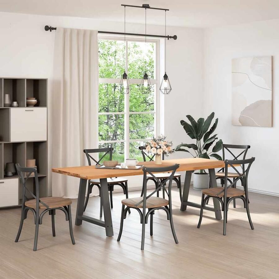 The Living Store Eettafel rechthoekig 240x90x74 cm massief eikenhout lichtbruin Eetkamertafel Eikenhouten Tafel Salontafel Diningtable Massief Eikenhout