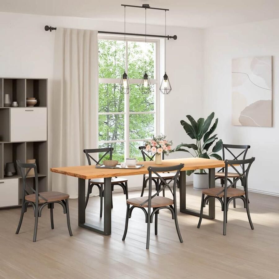 The Living Store Eettafel rechthoekig 240x90x74 cm massief eikenhout lichtbruin Eetkamertafel Eikenhouten Tafel Grote Tafel Solide Tafel Massief Eikenhout - Foto 3