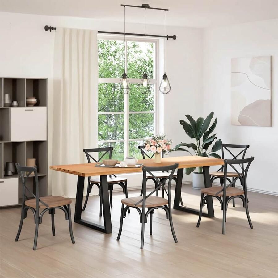 VidaXL Eikenhouten Tafel Eetkamertafel Eettafel rechthoekig 240x90x74 cm massief eikenhout lichtbruin Rechte Eettafel Salontafel Massieve Eettafel