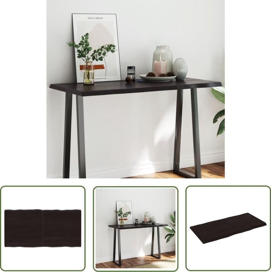 The Living Store Massief Eikenhouten Tafelblad 120 x 60 x 4 cm Donkergrijs Natuurlijke Rand Massief Eikenhouten Tafelblad Eikenhouten Tafel Vintage Tafelblad Bruin Tafelblad Vervangen