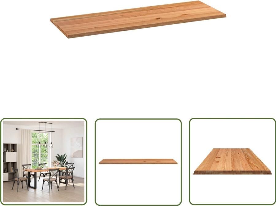 The Living Store Tafelblad rechthoekig 220x80x4 2cm massief eikenhout lichtbruin Massief Eikenhouten Tafelblad Eikenhouten Tafel Eetkamertafel Rechte Tafel Landelijke Tafel