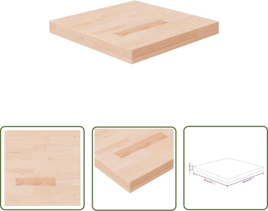 The Living Store Tafelblad vierkant 40x40x4 cm onbehandeld massief eikenhout Massief Eikenhouten Tafelblad Eikenhouten Tafel Tafelblad Vierkant Rustic Tafellaag Onbewerkt Hout