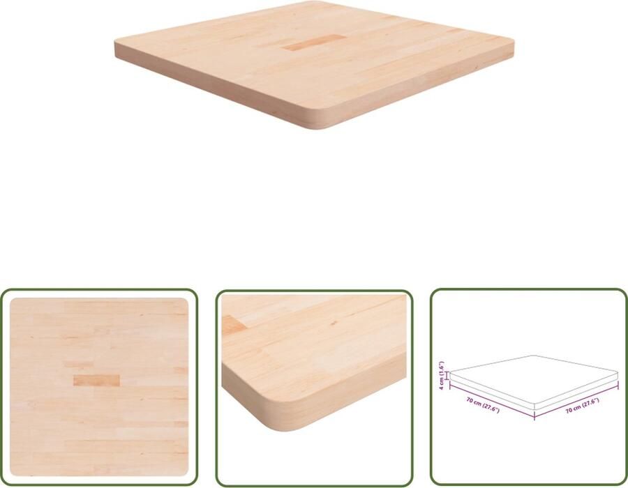 The Living Store Tafelblad vierkant 70x70x4 cm onbehandeld massief eikenhout Massief Eikenhouten Tafelblad Eikenhouten Tafel Rustic Tafellaag Vintage Tafelblad Tweedehands Tafelblad