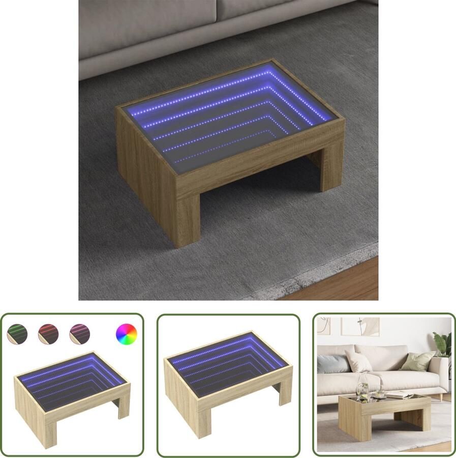 VidaXL Salontafel met Infinity LED 70x50x30 cm sonoma eikenkleurig Salontafel Eikenhouten Tafel Led Tafellamp Living Room Furniture Koffietafel