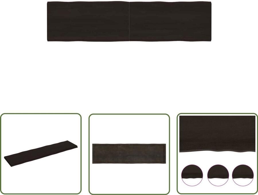 The Living Store Eikenhouten Tafelblad 200 x 50 x 6 cm Donkergrijs Massief Met 2 lange natuurlijke randen Tafelblad Eiken Eikenhouten Tafel Tafelblad Vervangen Salontafel Eetkamertafel