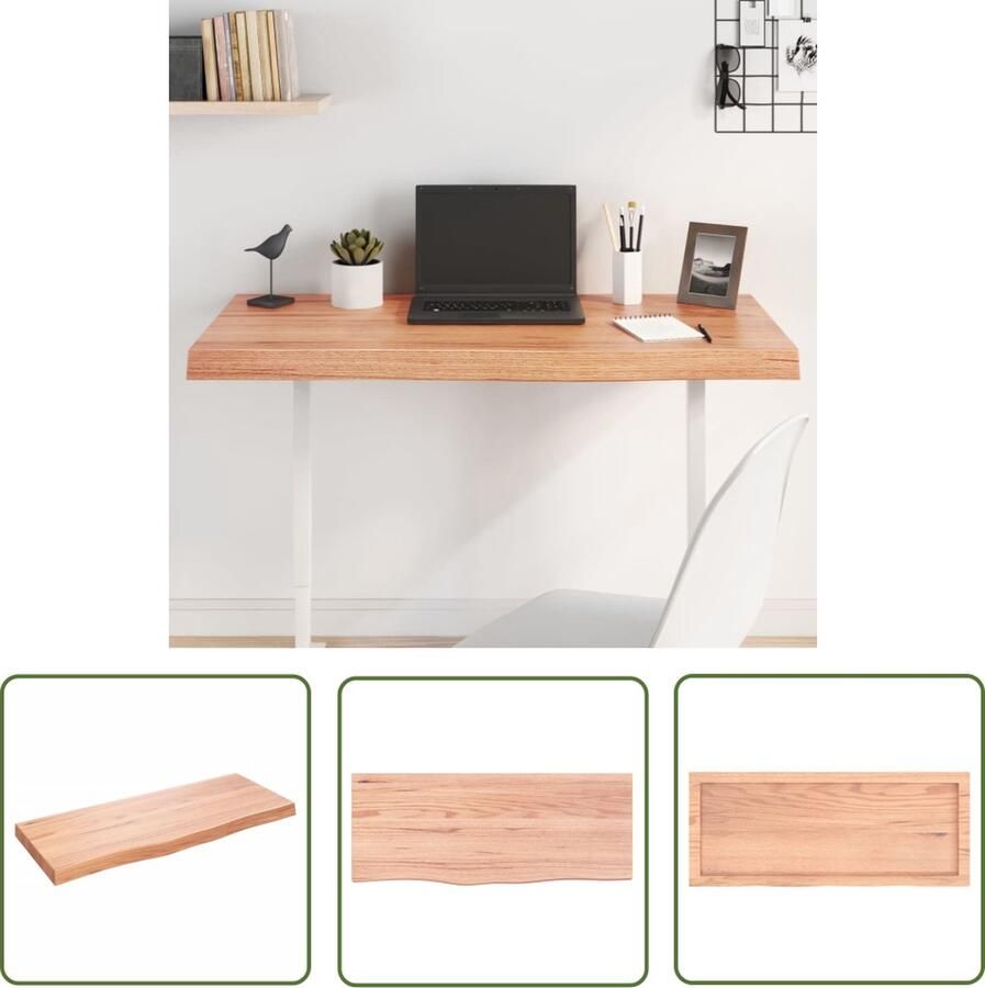 The Living Store Tafelblad 100x40x(2-6)cm behandeld massief eikenhout lichtbruin Tafelblad Eikenhouten Tafelblad Massief Eikenhout Houten Tafelblad Vintage Tafelblad