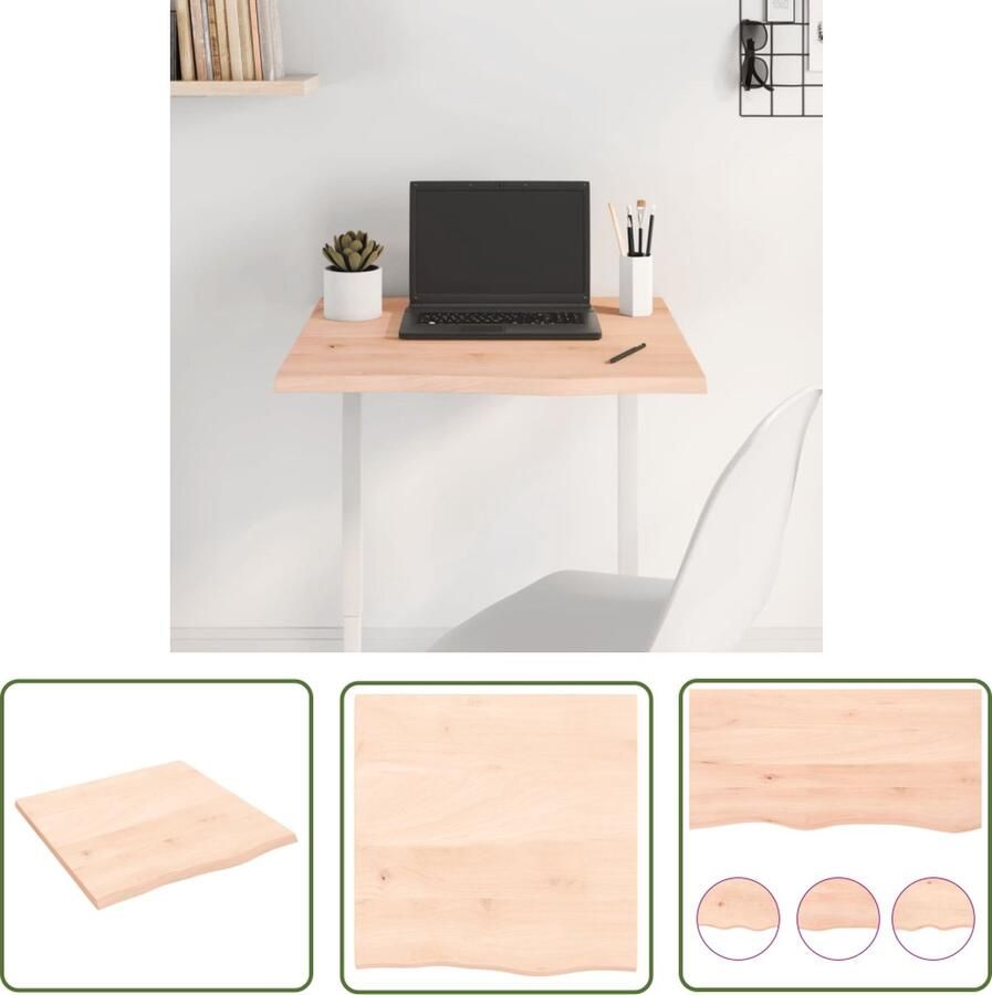 The Living Store Eikenhouten Tafelblad 60 x 60 x 2 cm Onbehandeld Natuurlijke Rand Tafelblad Eikenhouten Tafelblad Massief Eikenhout Tafelblad Vervangen Vintage Tafelblad