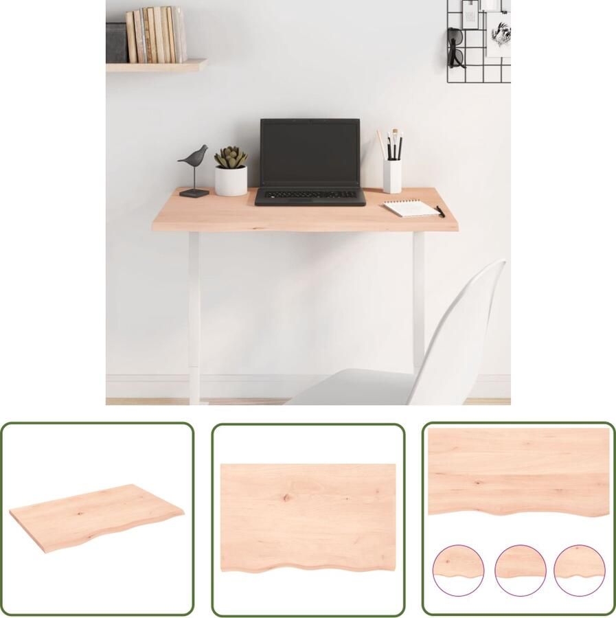 The Living Store Eikenhouten Tafelblad 80 x 50 x 2 cm Onbehandeld Met natuurlijke rand Tafelblad Eikenhouten Tafelblad Massief Eikenhout Tafelblad Vervangen Vintage Tafelblad