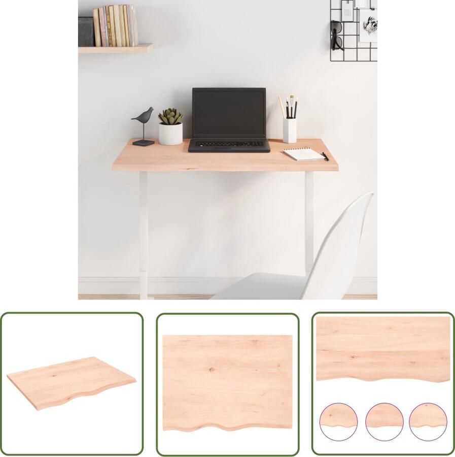 The Living Store Eikenhouten Tafelblad 80 x 60 x 2 cm Onbehandeld Natuurlijke rand Tafelblad Eikenhouten Tafelblad Massief Eikenhout Vintage Tafelblad Landelijke Tafelblad