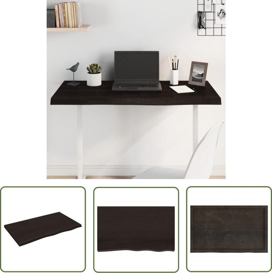 The Living Store Tafelblad 100x60x(2-4)cm behandeld eikenhout donkerbruin Tafelblad Eiken Eikenhouten Tafelblad Donkerbruin Tafelblad Vintage Tafelblad Industrieel Tafelblad