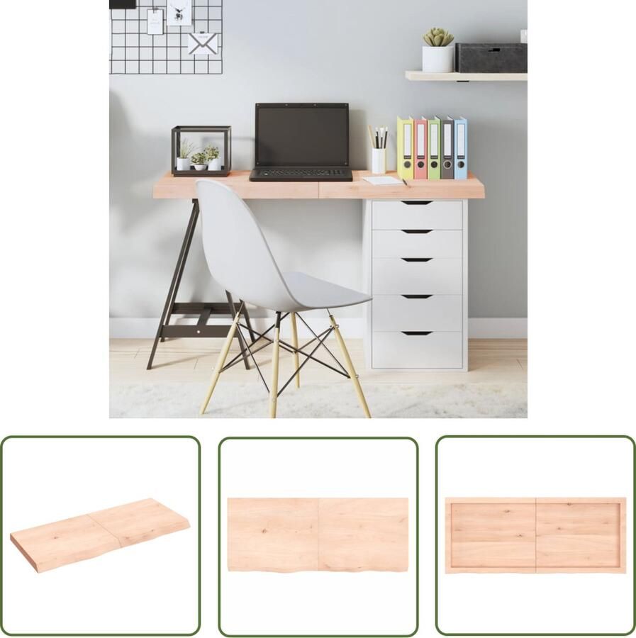 The Living Store Tafelblad 120x50x(2-6) cm onbehandeld massief eikenhout Tafelblad Eiken Eikenhouten Tafelblad Massief Eikenhout Tafelblad Vervangen DIY Tafelblad - Foto 2