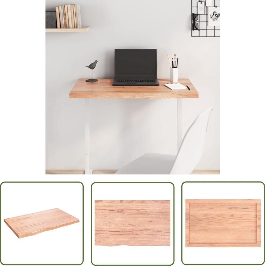The Living Store Tafelblad 80x50x(2-4) cm behandeld massief eikenhout lichtbruin Tafelblad Eiken Eikenhouten Tafelblad Massief Eiken Vintage Tafelblad Salontafel