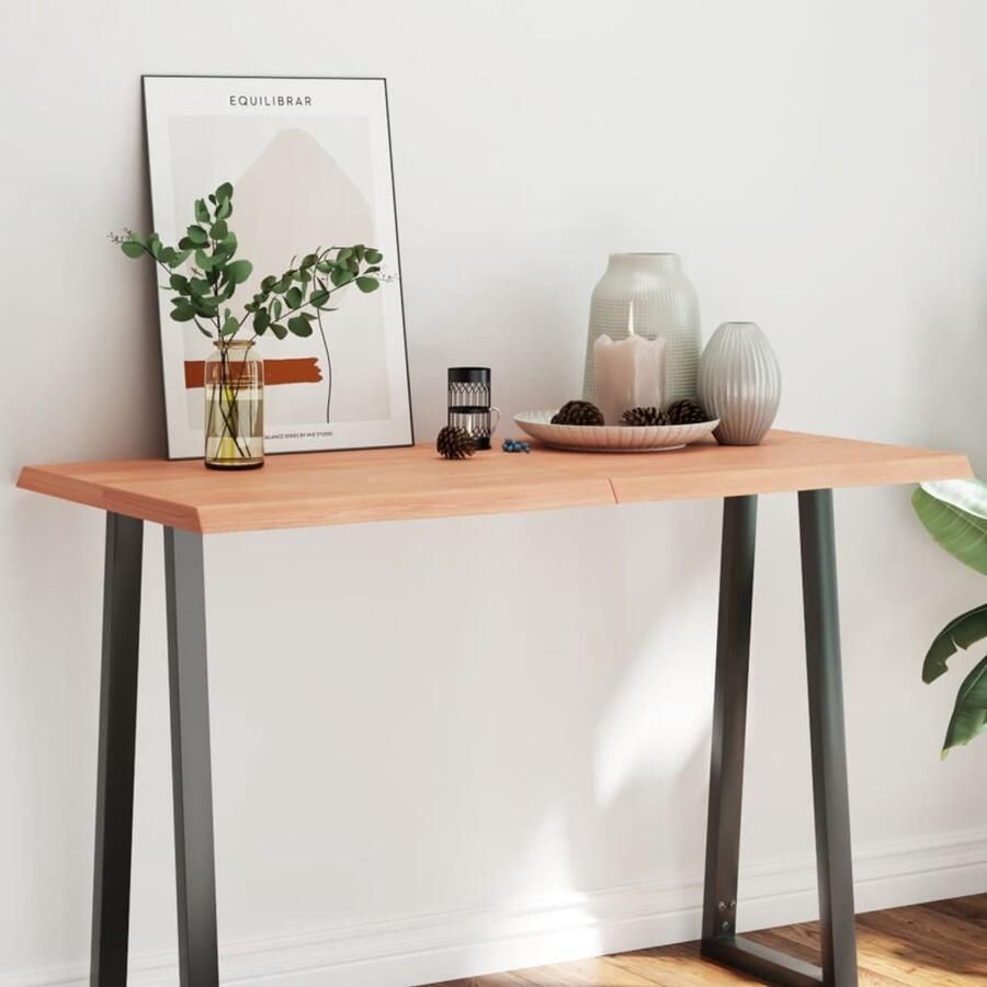 The Living Store Tafelblad natuurlijke rand 120x60x(2-4)cm eikenhout lichtbruin Tafelblad Eiken Eikenhouten Tafelblad Vervangen Salontafel Eetkamertafel - Foto 2