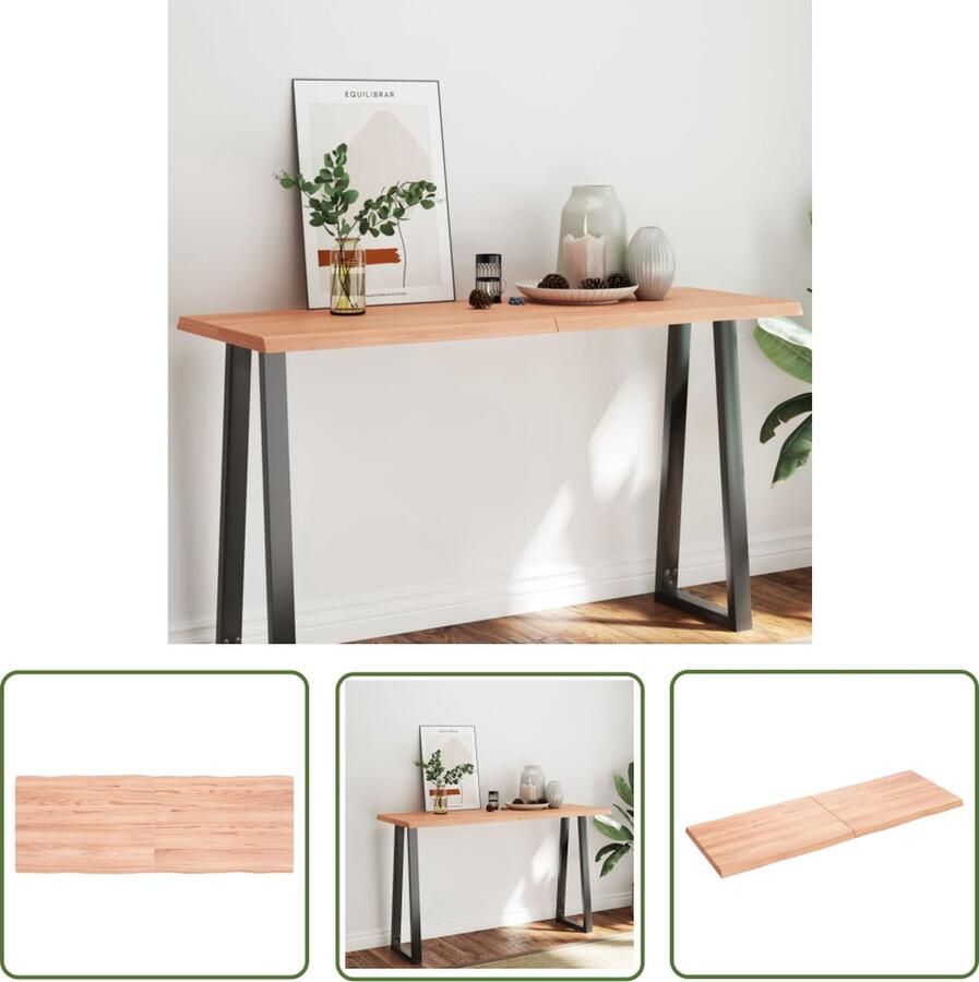 The Living Store Tafelblad natuurlijke rand 140x50x(2-4) cm eikenhout lichtbruin Tafelblad Eiken Eikenhouten Tafelblad Vervangen Salontafel Eetkamertafel - Foto 2