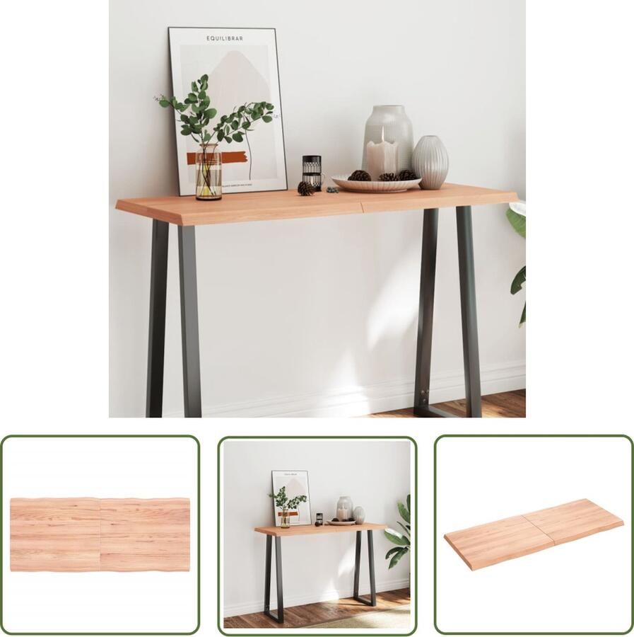 The Living Store Tafelblad natuurlijke rand 120x50x(2-4)cm eikenhout lichtbruin Tafelblad Eikenhout Eikenhouten Tafelblad Vervangen Salontafel Eetkamertafel - Foto 2