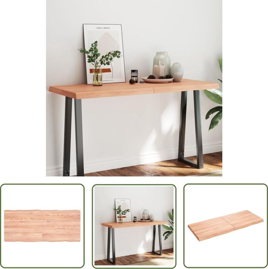 The Living Store Tafelblad natuurlijke rand 140x60x(2-6) cm eikenhout lichtbruin Tafelblad Eikenhout Eikenhouten Tafelblad Vintage Tafelblad Handmade Tafelblad Tafelscherm