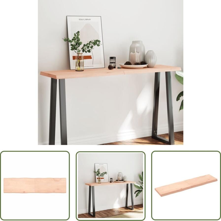 The Living Store Vervangend tafelblad Massief eikenhout 160 x 40 x 6 cm Onbehandeld Natuurlijke rand Tafelblad Eikenhout Eikenhouten Tafelblad Massief Eikenhout Vintage Tafelblad Landelijk Tafelblad - Foto 2