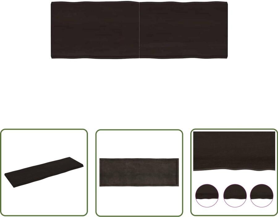 The Living Store Tafelblad natuurlijke rand 180x60x(2-6)cm eikenhout donkerbruin Tafelblad Eikenhout Eikenhouten Tafelblad Vervangen Tafelblad Grijs Salontafel